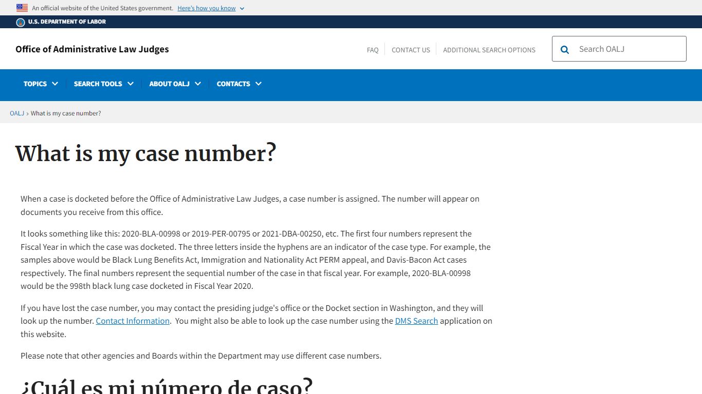 What is my case number? | U.S. Department of Labor - DOL